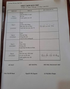 THỰC ĐƠN BÁN TRÚ TUẦN 31