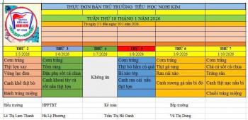 THỰC ĐƠN BÁN TRÚ TUẦN THỨ NHẤT THÁNG 1 NĂM 2026