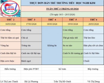 THỰC ĐƠN TUẦN THỨ 3 THÁNG 3.2026