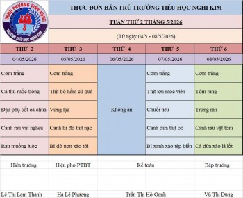 THỰC ĐƠN BÁN TRÚ TUẦN THỨ 2 T5.2026